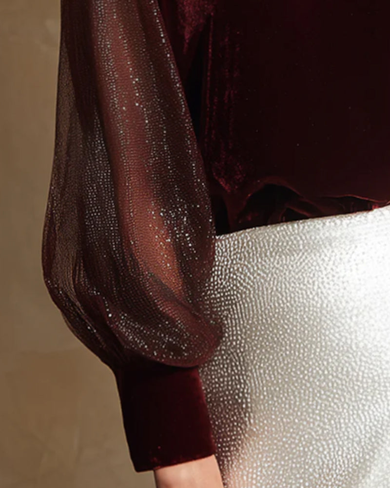 Lantern Sleeve Patchwork Blouse