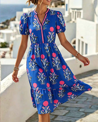 V-Neck Puff Sleeve Dress