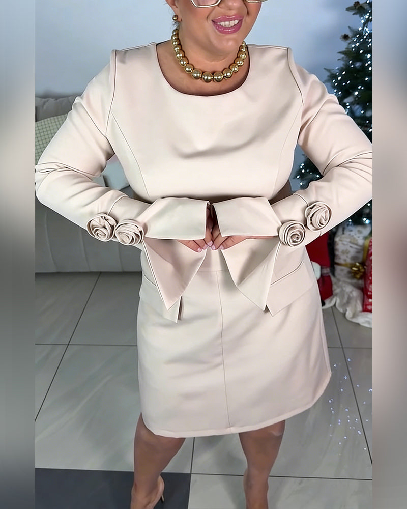 Three-Dimensional Flower Bell Sleeve Design Dress