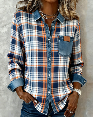Long-Sleeved Collared Plaid Fashion Shirt