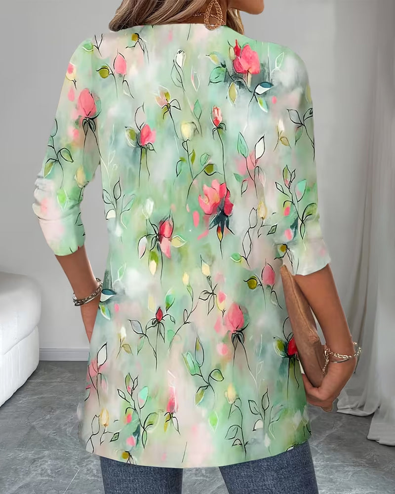 Fake Two-Piece Floral Print Blouse