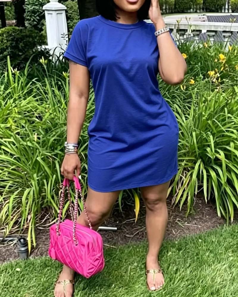 Crew Neck Short Sleeve Fitted Dress