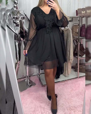 Ruffled V-Neck Fashion Dress