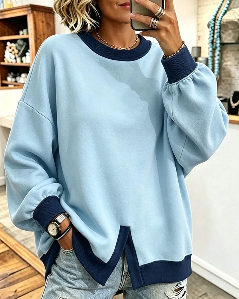 Color-Block Slit Crewneck Sweatshirt