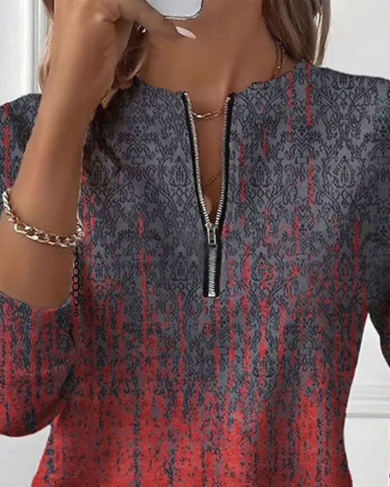 Gradient Vintage Print Half-Zip Sweatshirt