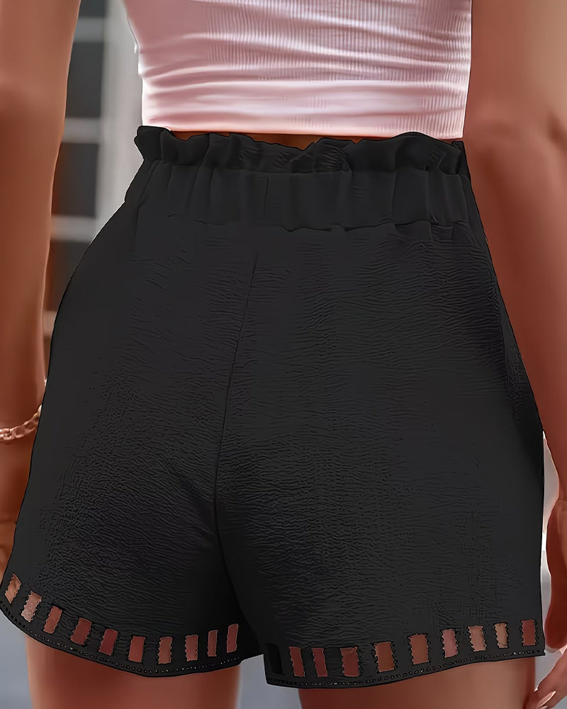 Hollow Lace Elastic Waist Shorts