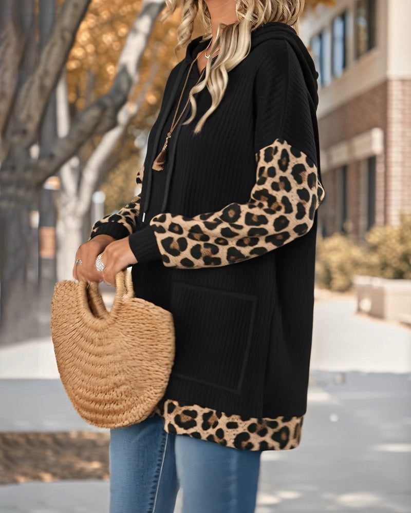 Leopard Print Patchwork Stylish Hoodie