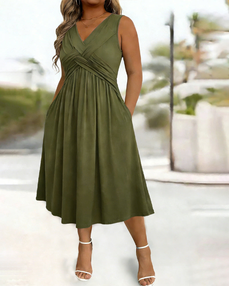 Solid Color Pocket Twist Tank Dress