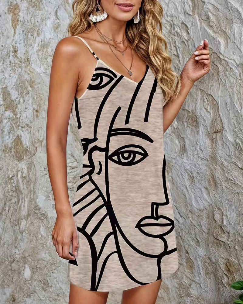 Strapless Face Casual Dress