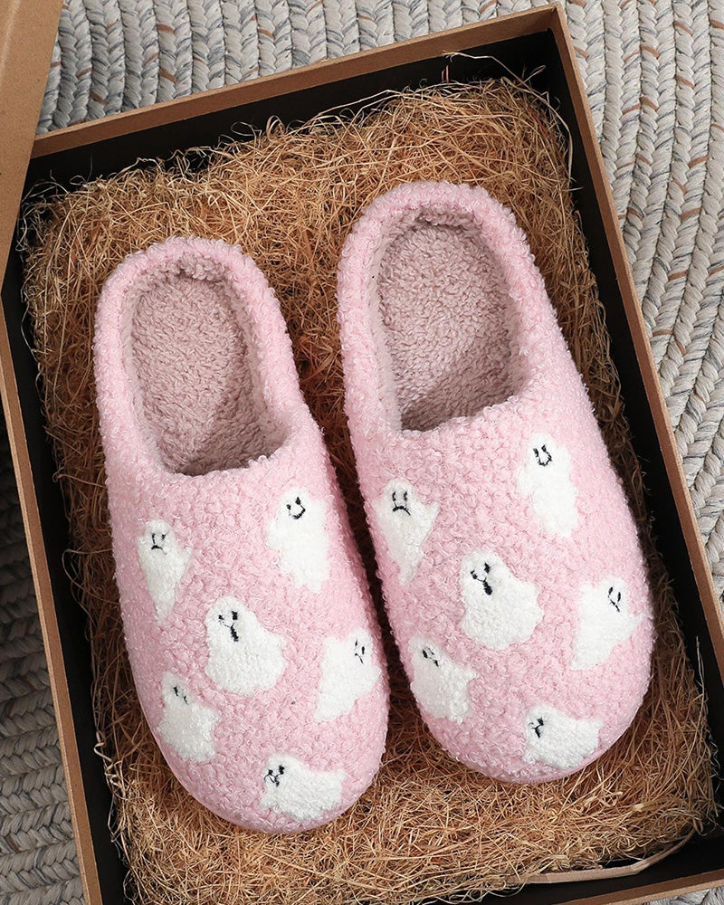 Women's Cute Cartoon Ghost Pattern Plush Slippers