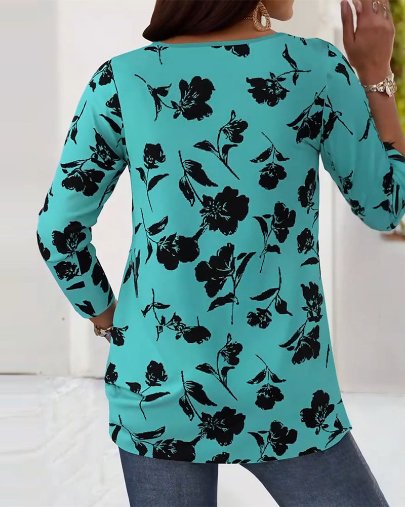 Button Print Fashion Blouse