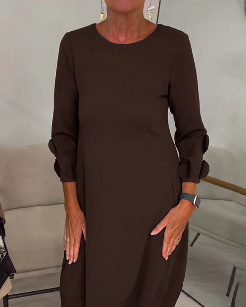 Crewneck Loose Fit Draped Casual Dress