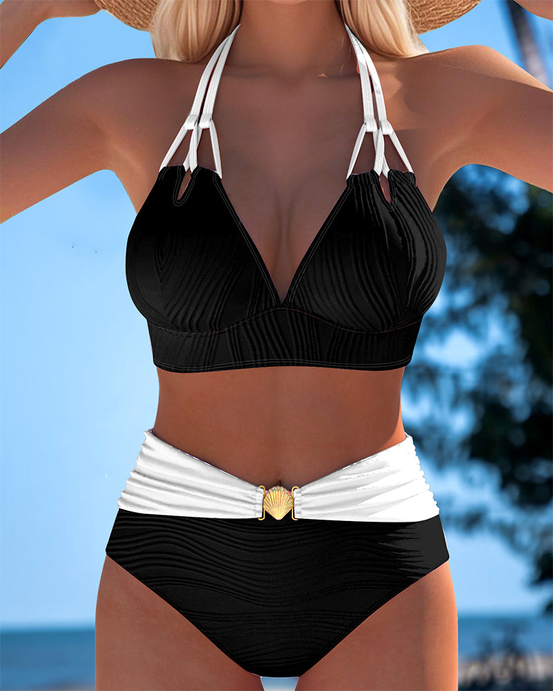 Aumora Double Strap High Waist Contrast Color Swimsuit