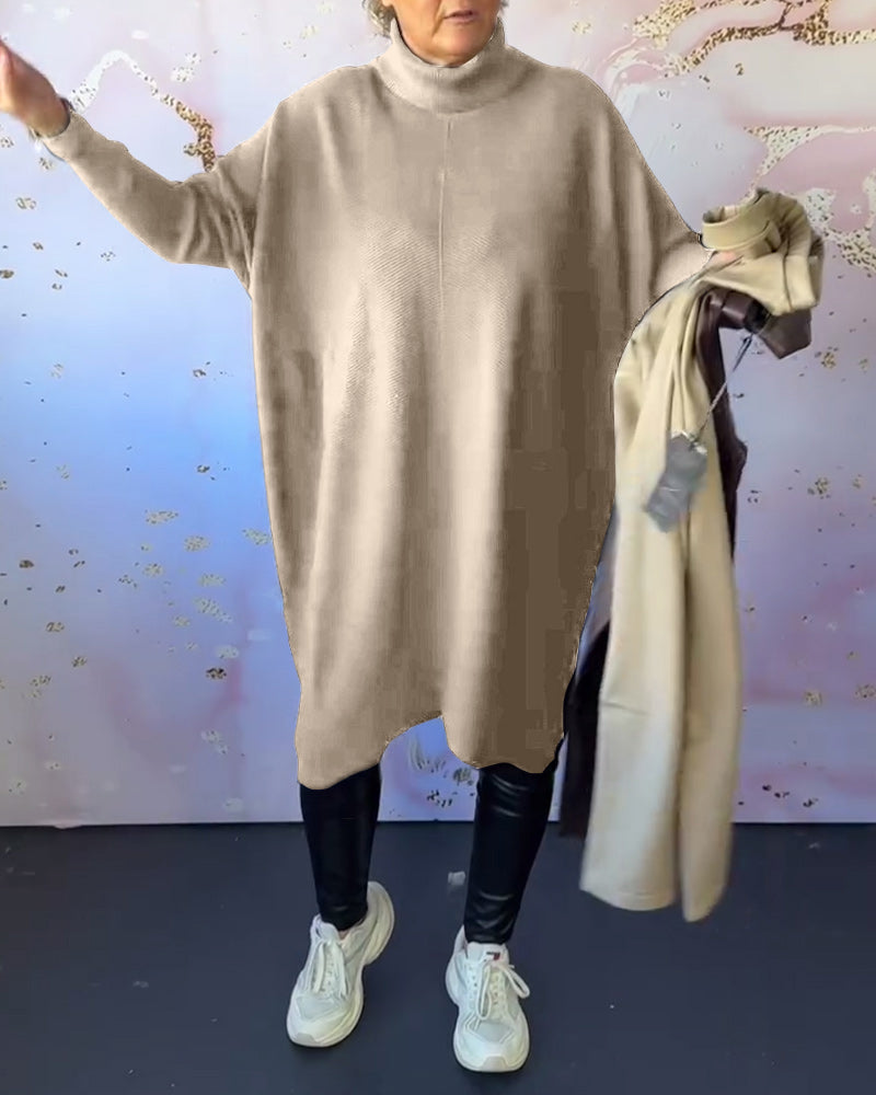 Casual solid color high collar long sleeve pullover