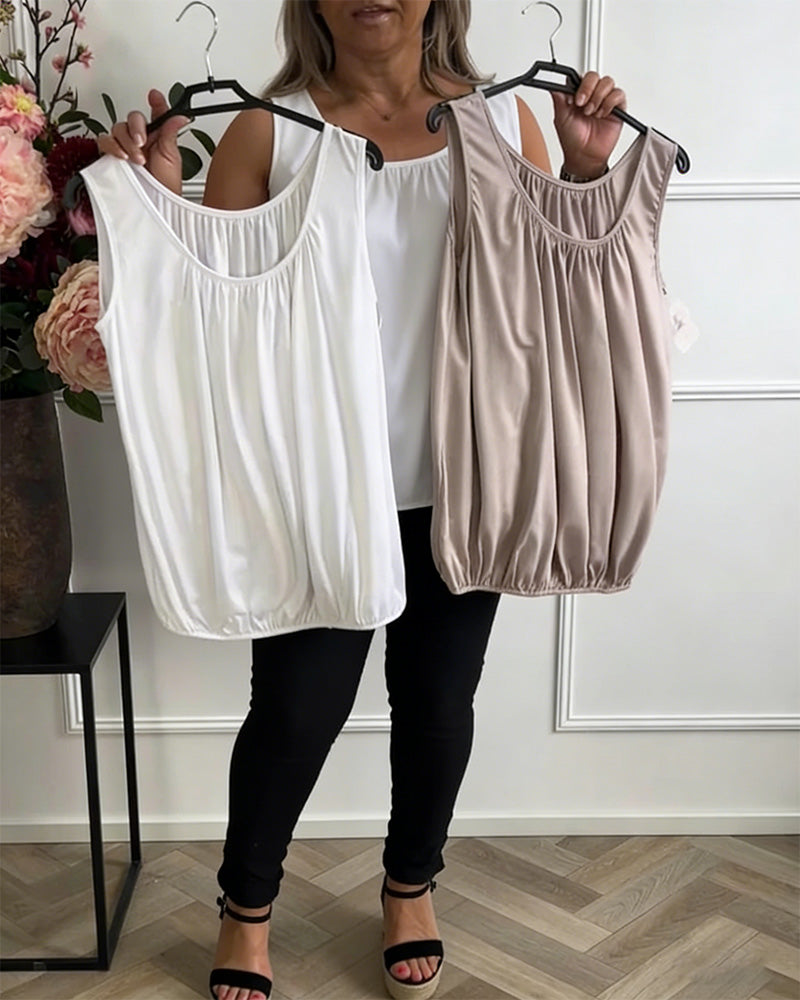 Aumora Sleeveless Solid Color Pleated Tank Top