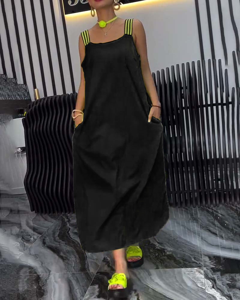 Spliced Suspender Loose Dress