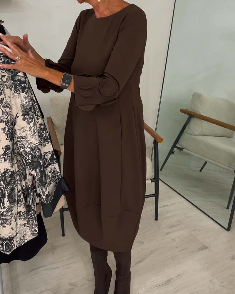 Crewneck Loose Fit Draped Casual Dress