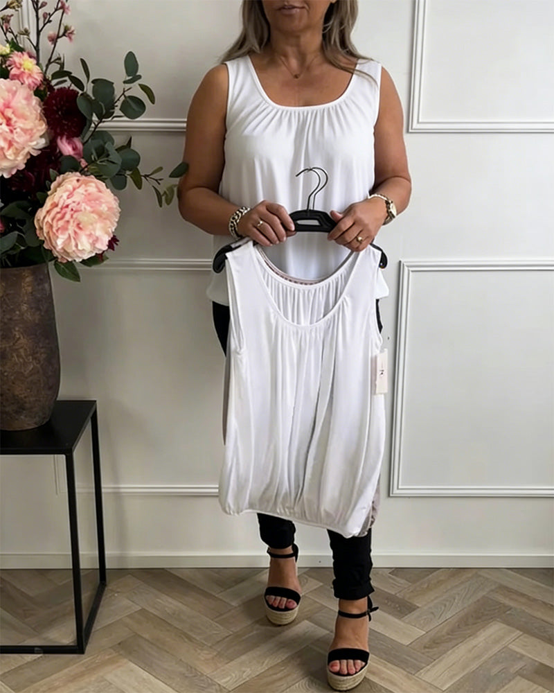 Aumora Sleeveless Solid Color Pleated Tank Top