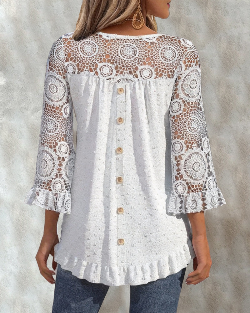 Stylish Ruffled Solid Color Blouse