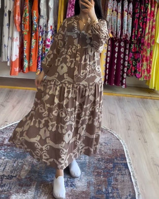 Printed button-stitched loose dress