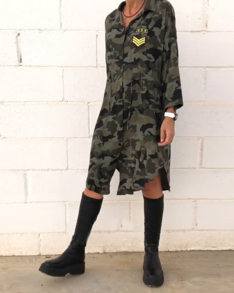 Camouflage Printed Long Sleeve Dress