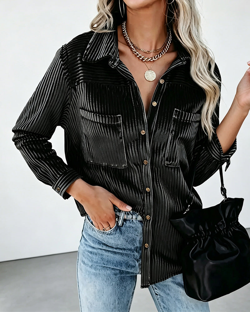 Pocket Long Sleeve Striped Shirt