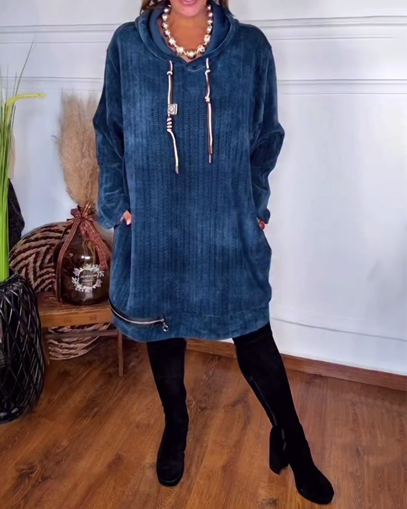 Casual Hooded Loose Solid Color Dress