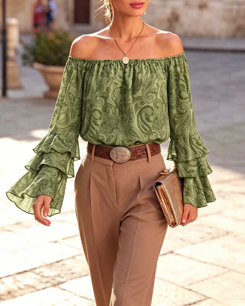 Stylish Off-Shoulder Paisley