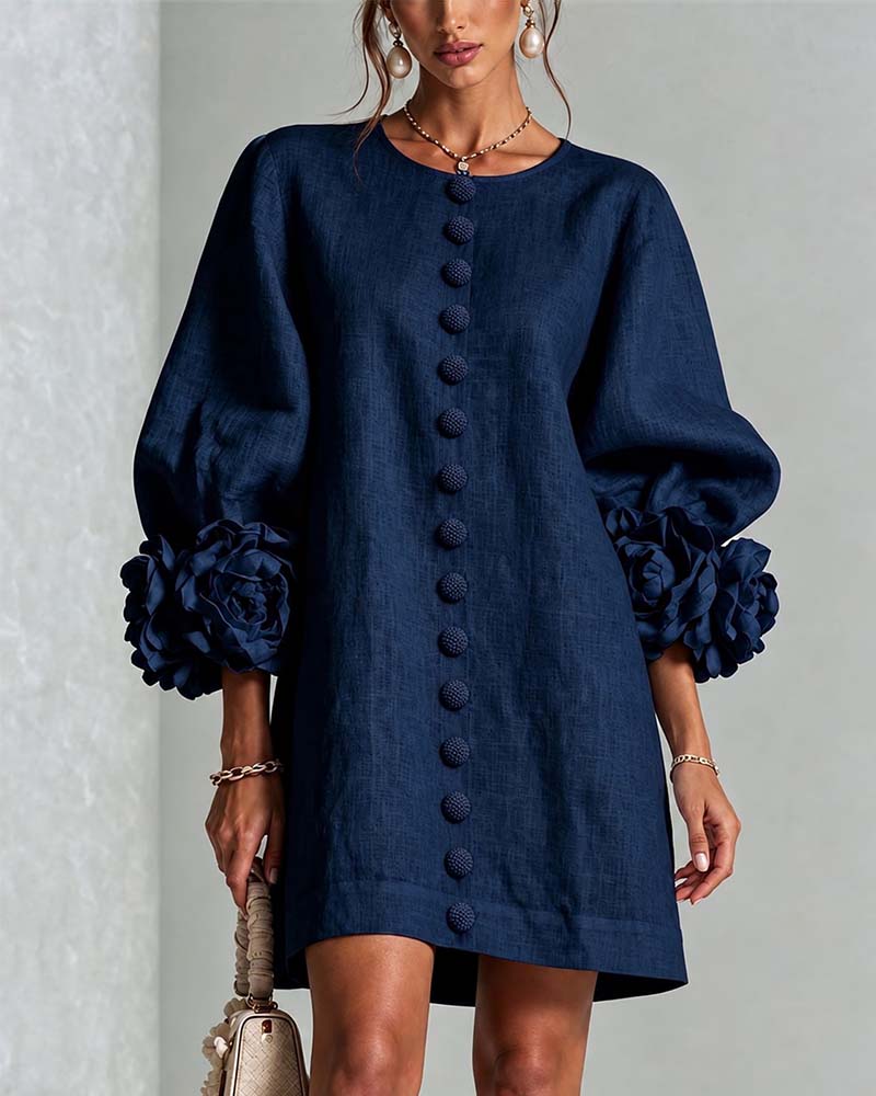 Stylish Floral Lantern Sleeve Dress