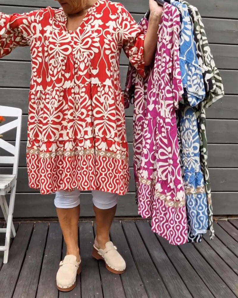 V-neck loose printed blouse