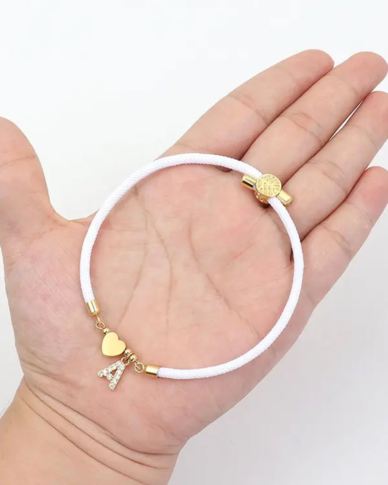 Initial Heart Charm Link Fashionable Bracelet