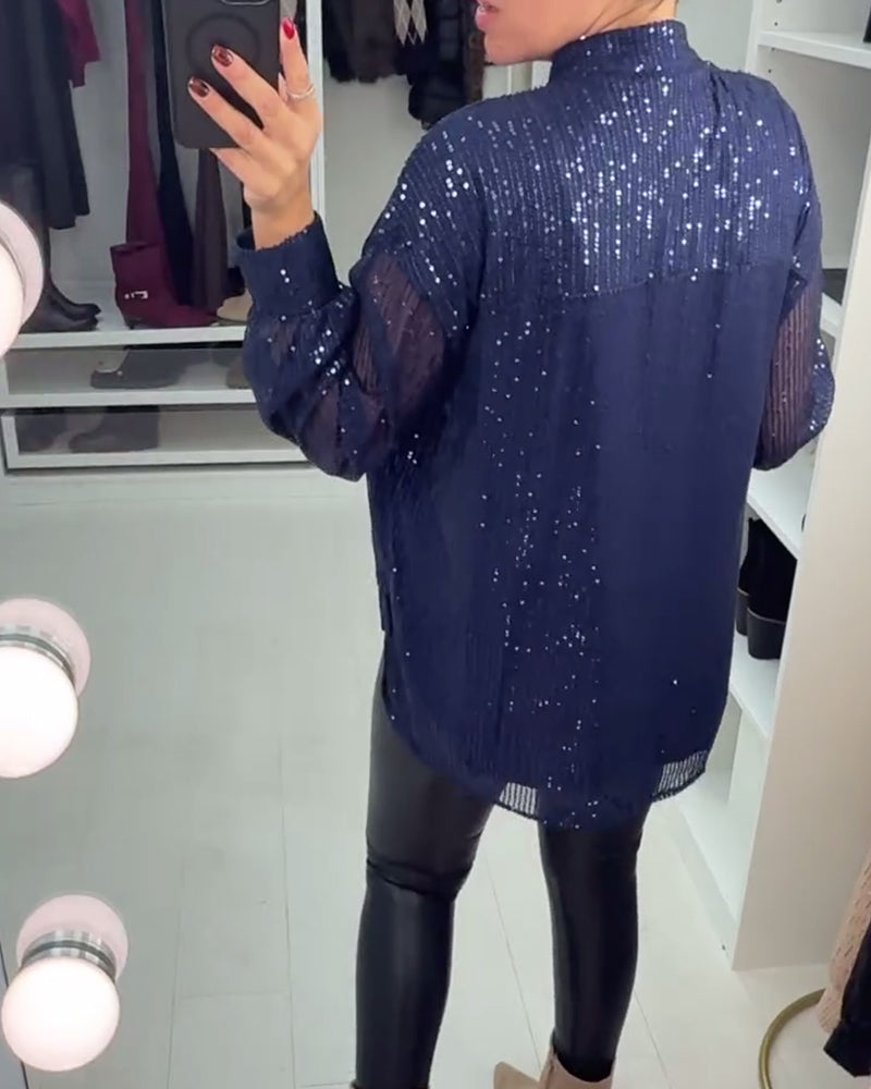 V-Neck Sequined Workwear Blouse