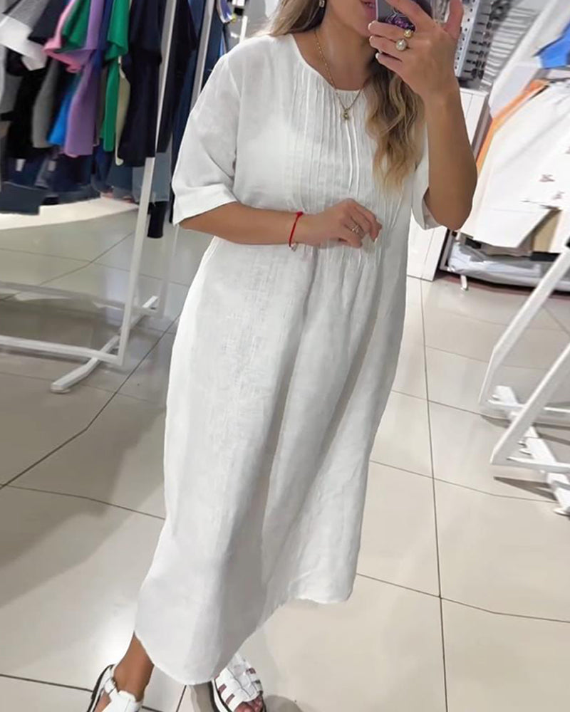 Casual solid color half sleeve loose dress