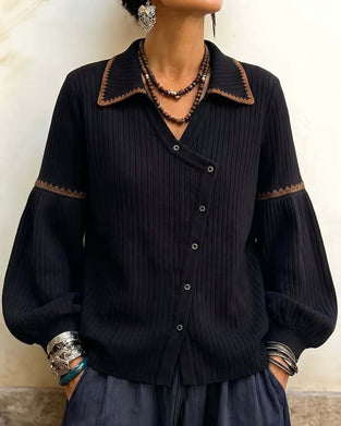 Lapel Button Lantern Sleeve Coat