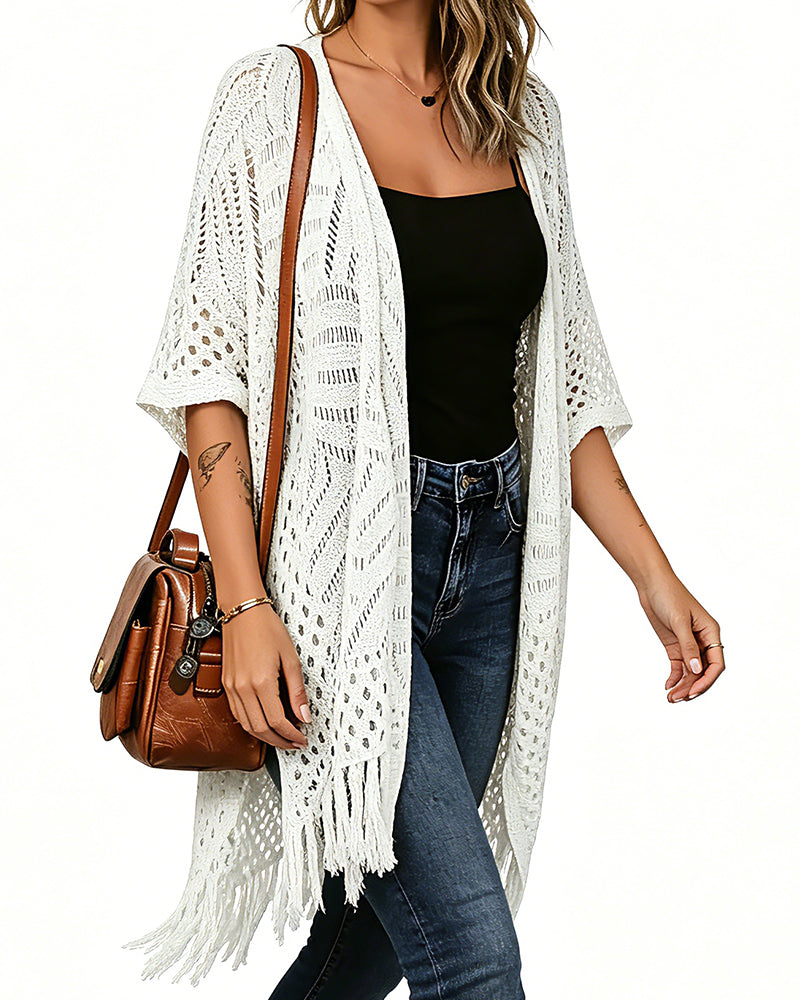 Hollow Out Fringed Cardigan