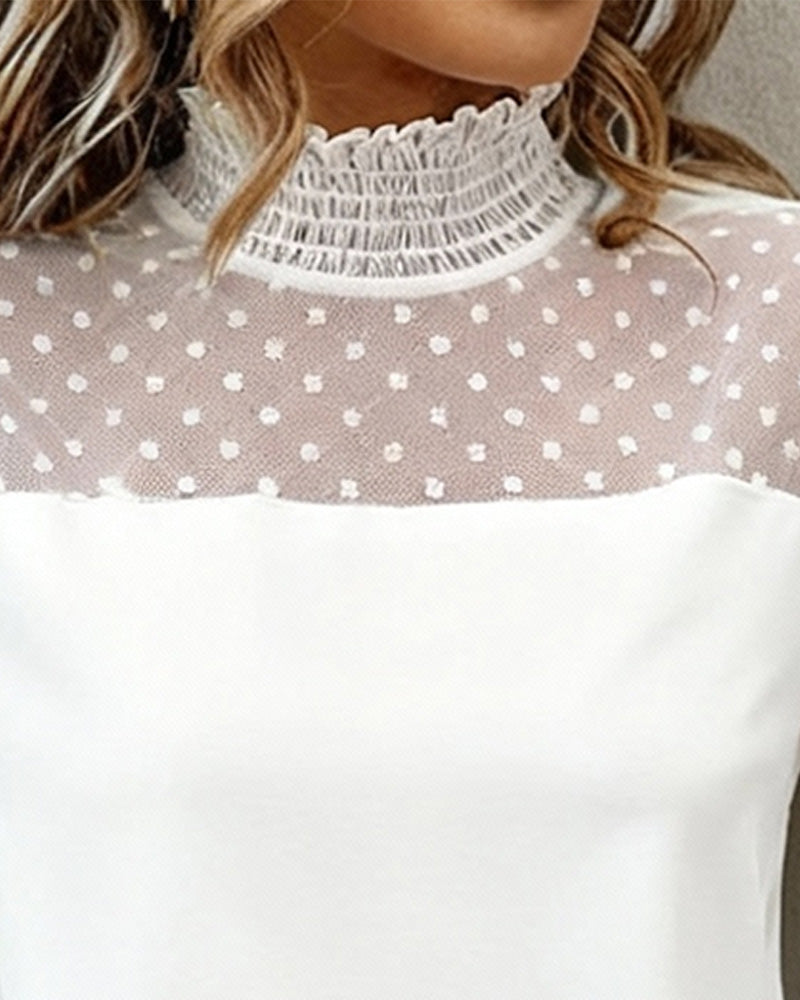 Solid Color Lantern Sleeve Patchwork Blouse