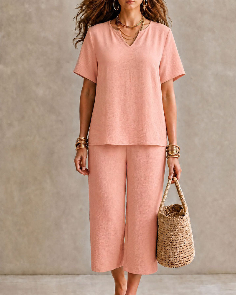 Short Sleeve Top and Cropped Pants Set