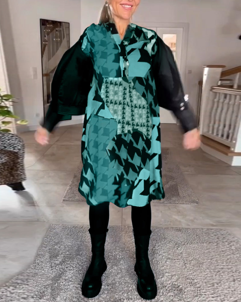 Printed v-neck long sleeve dress