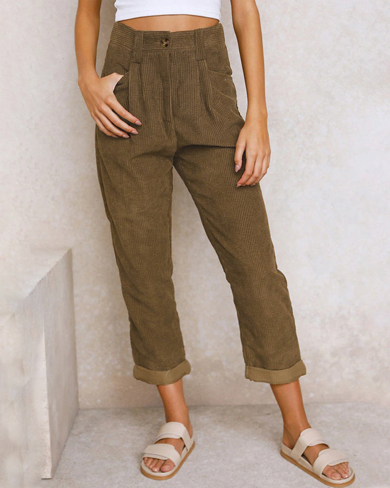 Solid Straight Trousers with High Waist