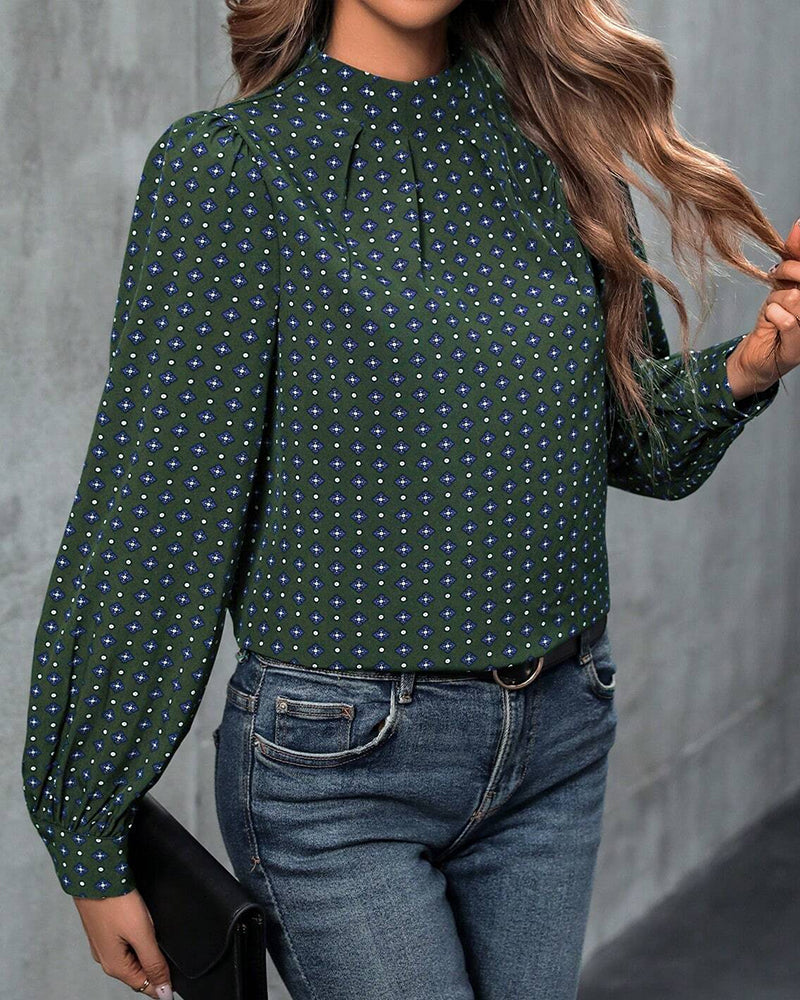 Retro printed long sleeve blouse