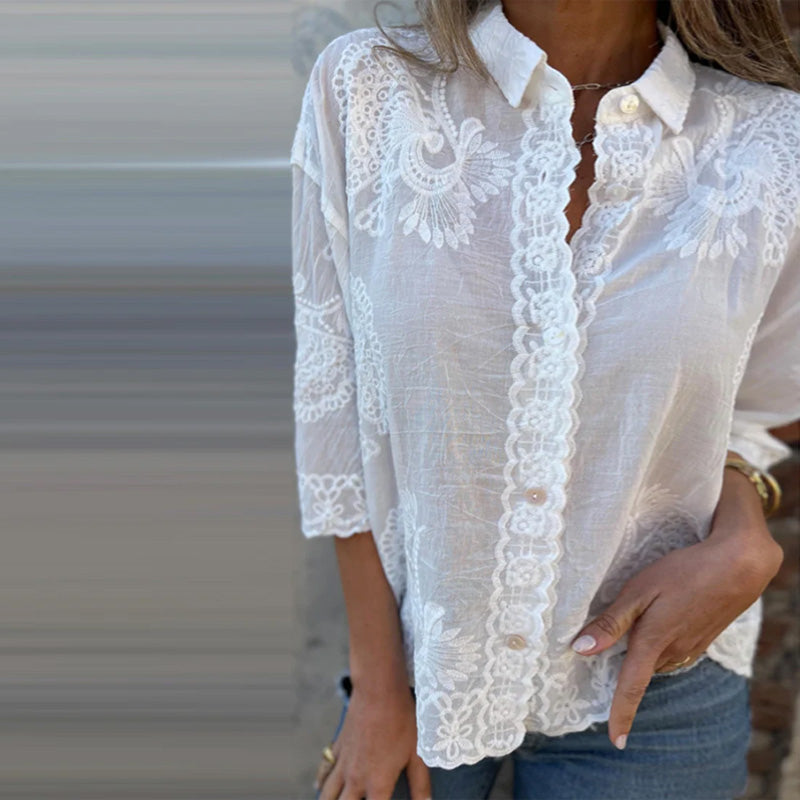 Lapel Button Print Solid Shirt