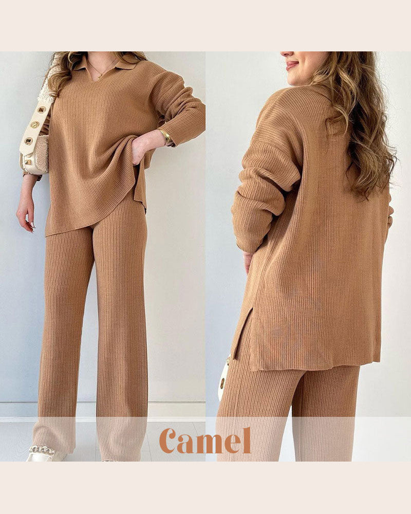 Solid - Colored and Knit Feature Two - Piece Set