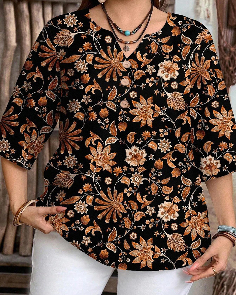 All-Over Print Casual Button Top