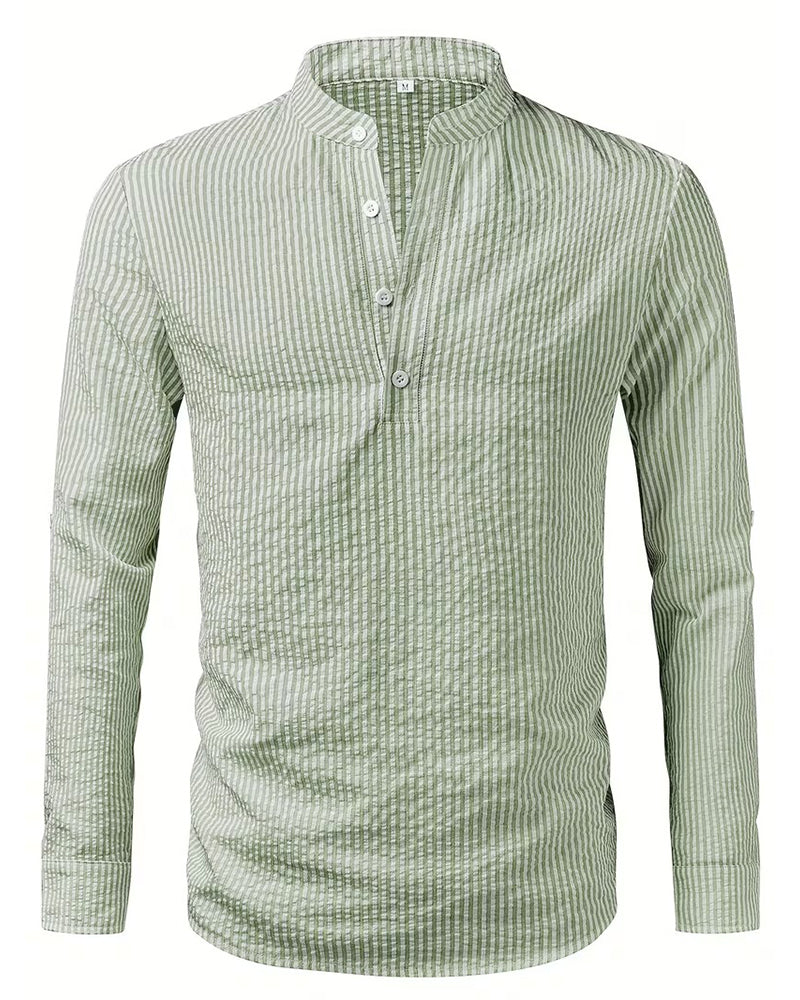 Stand Collar Striped Men's Shirt