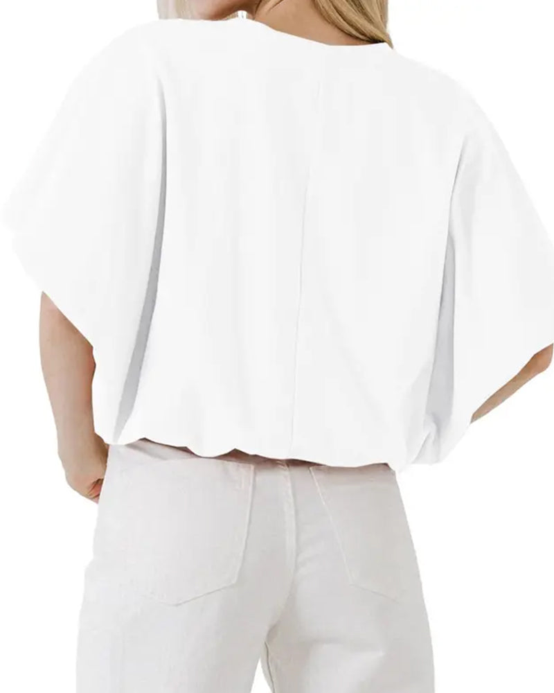 Solid Color Puff Sleeve Cropped Top