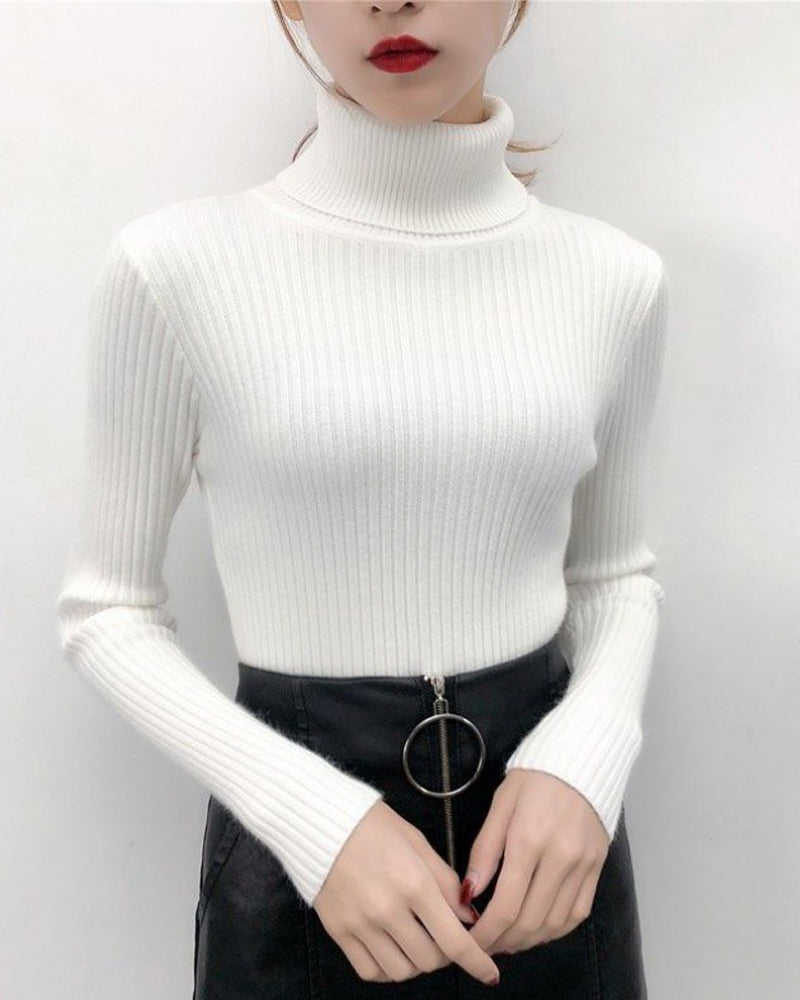 High-Neck Knit Sweater Base Layer