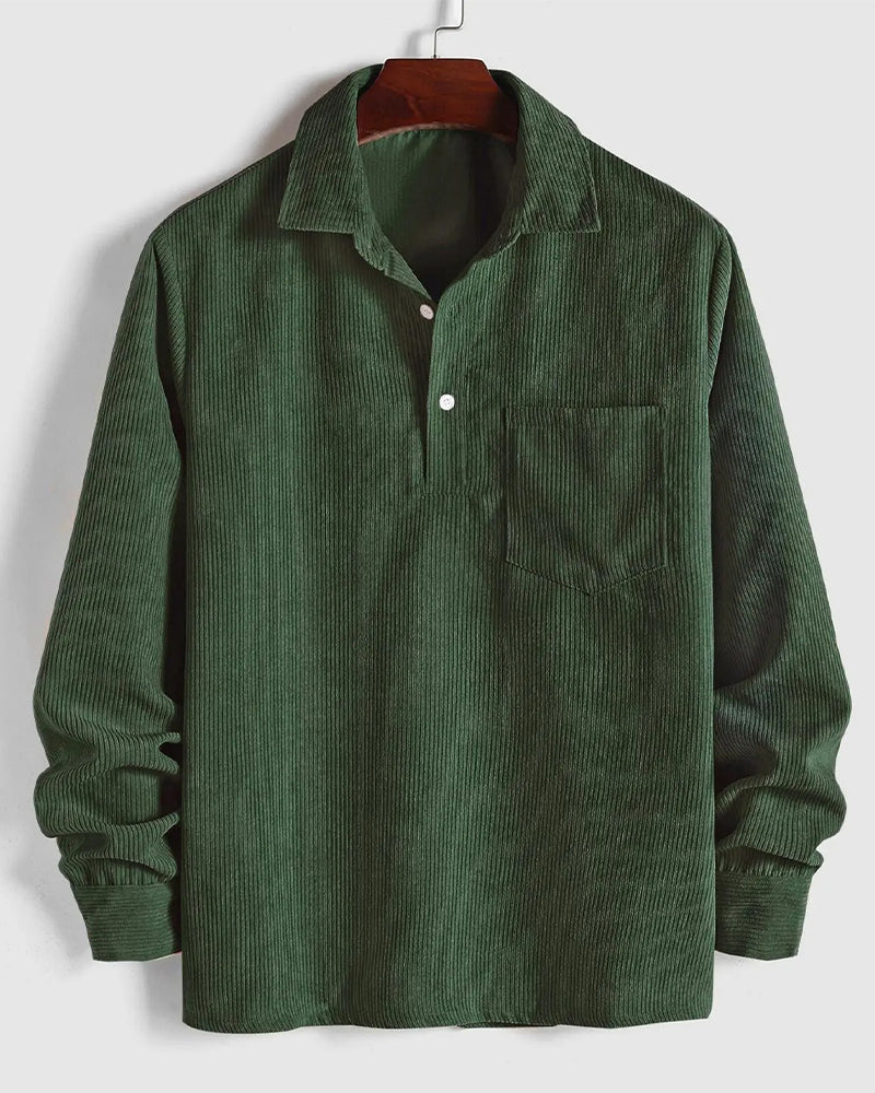 Men's Solid Color Lapel Button Blouse