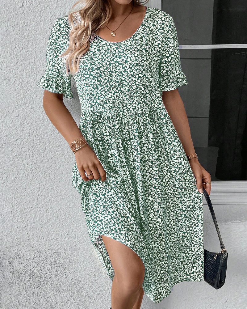 Floral print round neck elegant dress