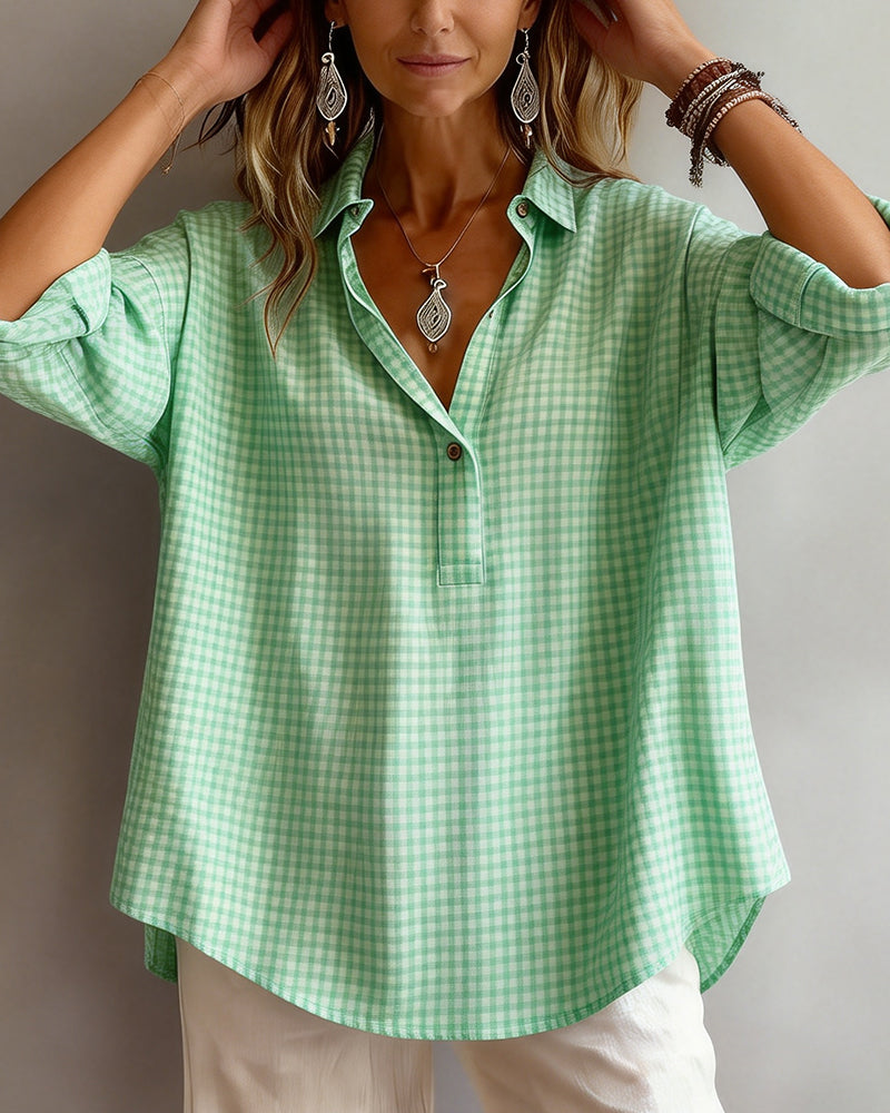 Plaid Fashion Lapel Blouse