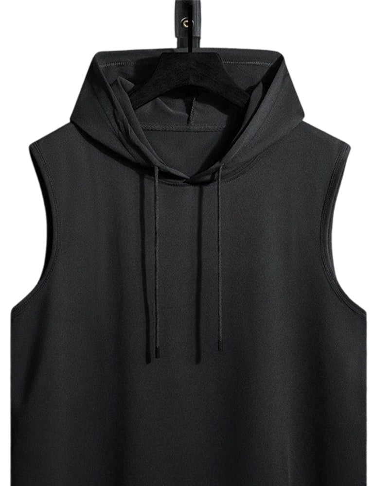 Hooded Drawstring Sleeveless Sports Tank Top